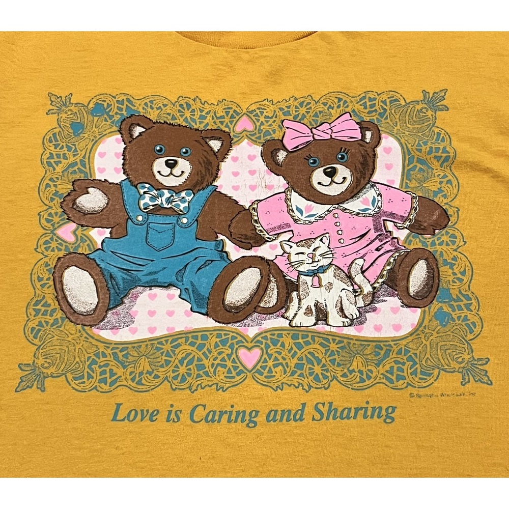 Vintage Single Stitch Graphic Tee XL Bears & Kitten Grandma Core Love is Caring